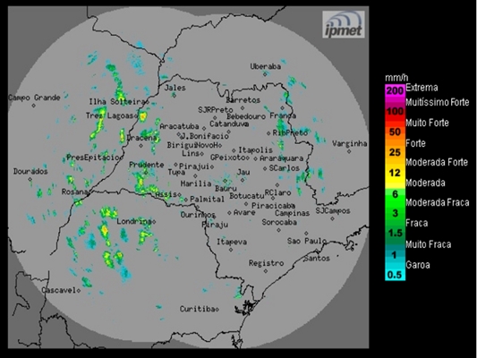 Reprodução da tela do radar da Unesp Bauru
