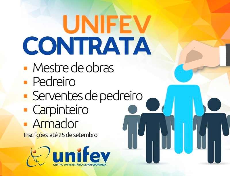 VAMOS TRABALHAR: UNIFEV TEM 8 VAGAS DE EMPREGO