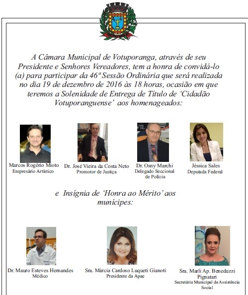 CONVITE DA CÂMARA MUNICIPAL DE VOTUPORANGA 