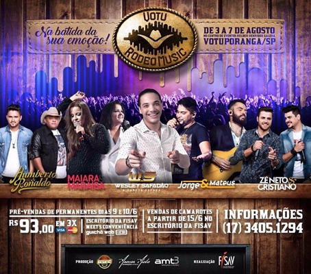 Confira os shows do 1º Votu Rodeo Music organizado para agosto