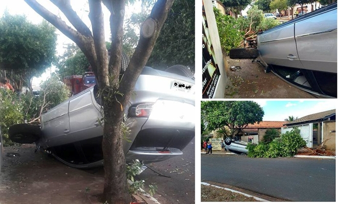 CARRO CAPOTA E DERRUBA ÁRVORE EM VALENTIM GENTIL