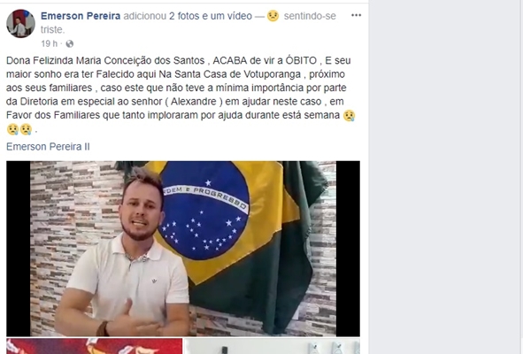 Postagem na página do ex-secretário