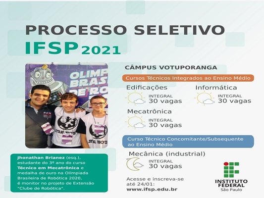Instituto Federal tem 120 vagas de cursos em Votuporanga