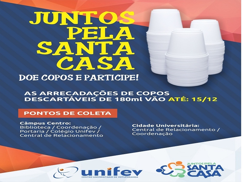 Campanha arrecada copos para Santa Casa