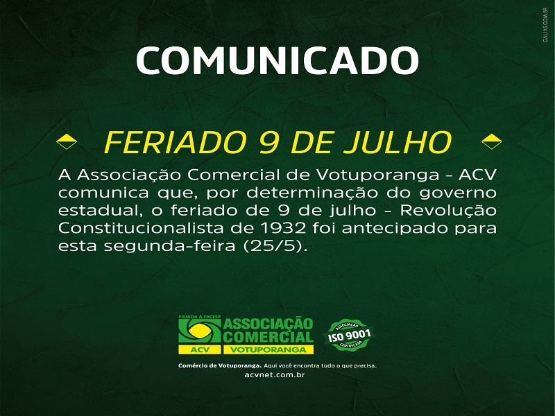 Associação Comercial comunica antecipação do feriado