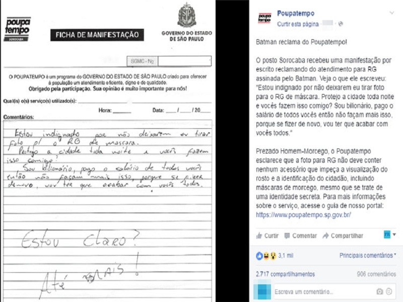 Caso registrado no Poupatempo de Sorocaba 
