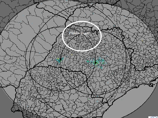 Radar do IPMet com destaque para área de Votuporanga