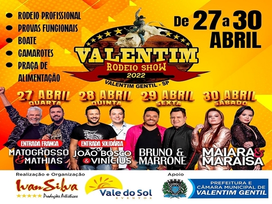 Confira a programação do Valentim Rodeio Show