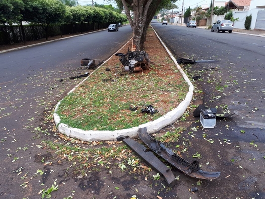 COLISÃO DE CARRO CONTRA ÁRVORE ARRANCA MOTOR EM JALES