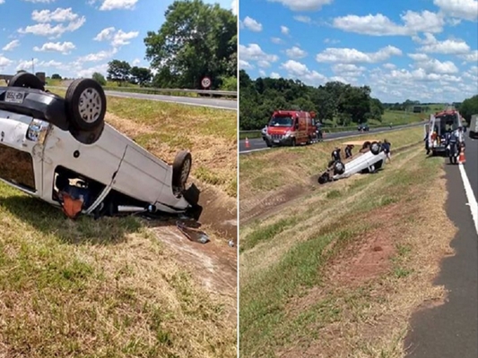 Motorista quebra braço em capotamento em Urânia