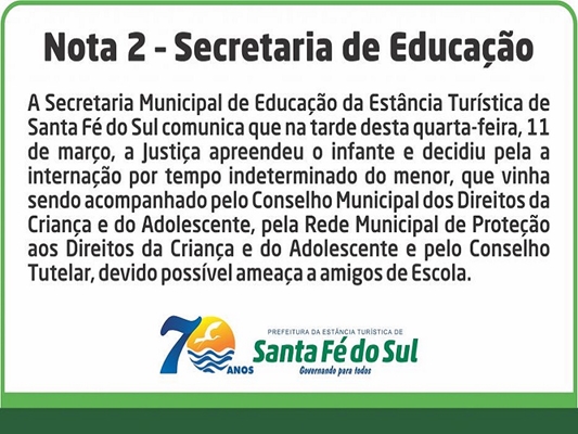 Nota emitida pela prefeitura