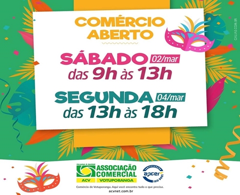 HORÁRIO DO COMÉRCIO DE VOTUPORANGA ESTICADÃO NO CARNAVAL