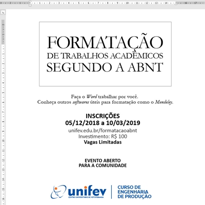 CURSO DE FORMATAÇÃO DE TRABALHOS ACADÊMICOS NA UNIFEV