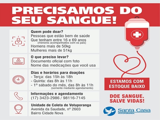 Votuporanga pede mais doação de sangue