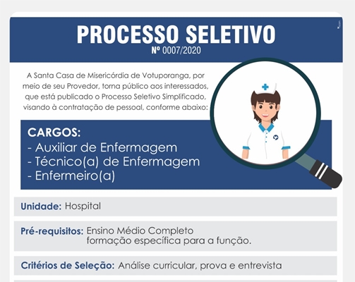 Santa Casa de Votuporanga tem vaga para enfermagem