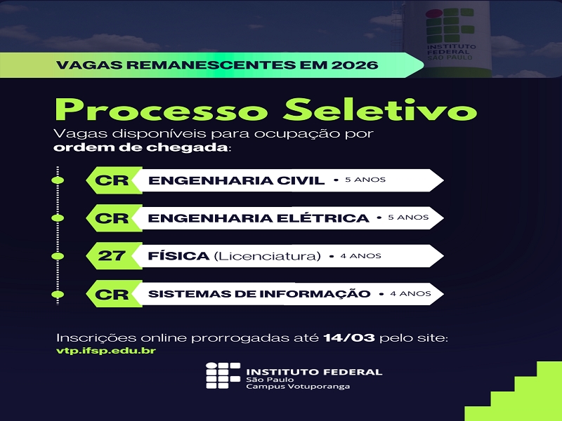 IFSP Votuporanga oferece 27 vagas remanescentes
