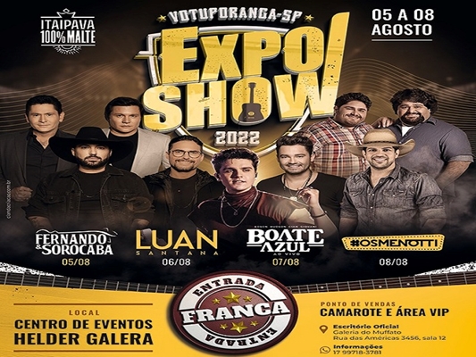 Inscrições da Expo Show de Votuporanga para cantores 