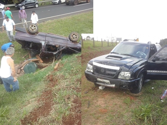 Saveiro capotou no canteiro central da rodovia 