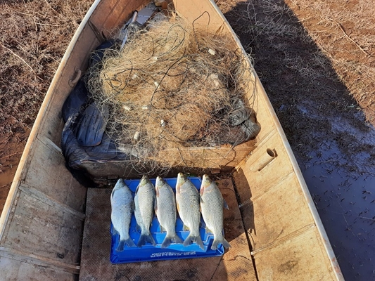 Pescadores flagrados passando rede de 350 metros