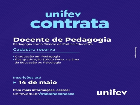 Unifev contrata docente de Pedagogia