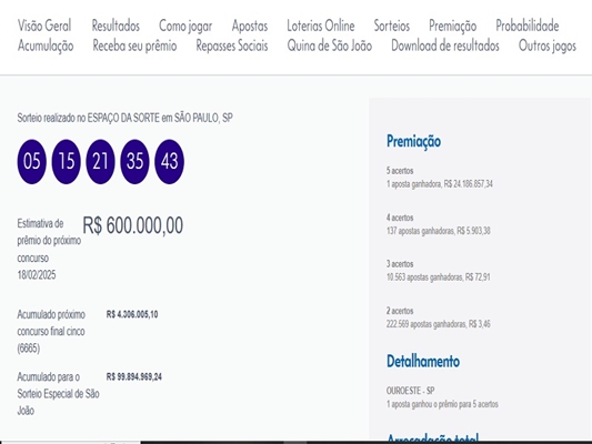 Morador de Ouroeste ganha R$24 milhões na Quina