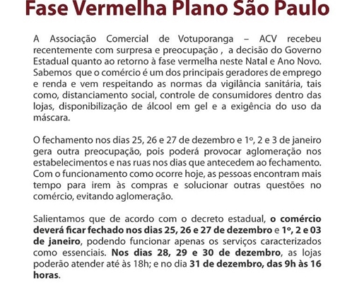 AVISO: comércio de Votuporanga fechado neste sábado
