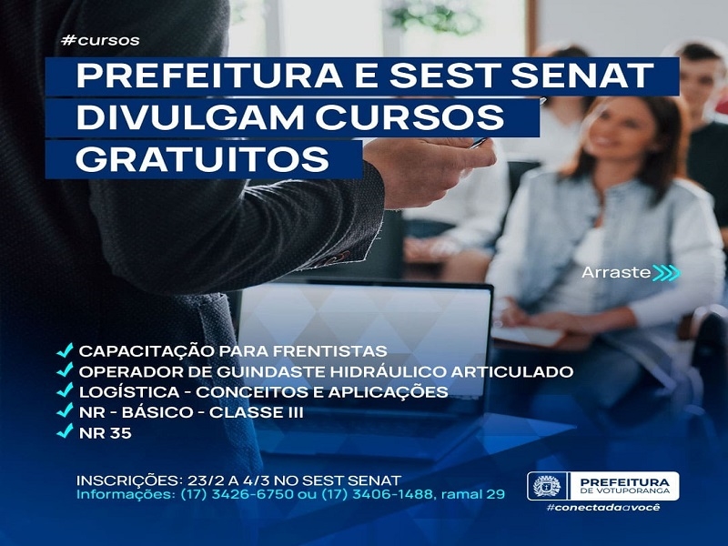 Prefeitura e Sest Senat divulgam cursos gratuitos