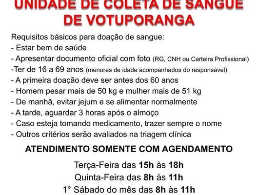 Coleta de sangue amanhã e quinta em Votuporanga 