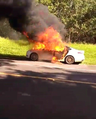 Fogo destrói carro em rodovia perto de Nhandeara