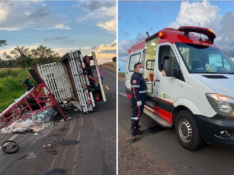 Motorista ferido em tombamento de veículo 