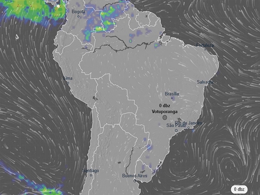 Radar do Ventusky não mostra chuva em Votuporanga 
